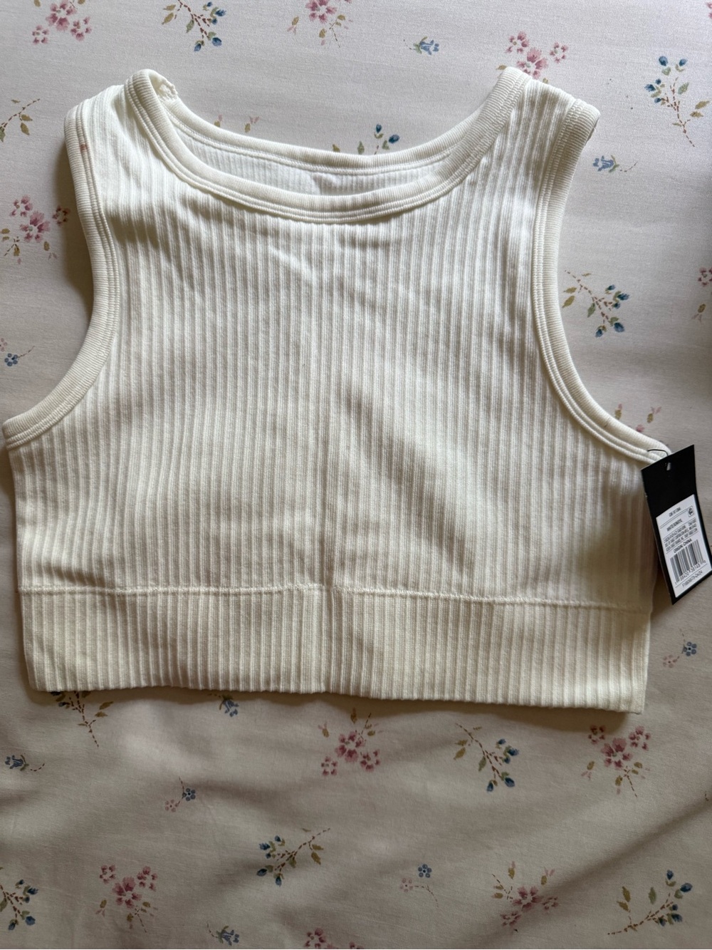Ribbed Crop Tank Top - Cream
